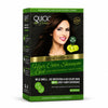 Quick Shine Dark Brown Hair Color Shampoo Gel box packaging front and side view showing Halal certified, 100% Grey Hair Coverage, Mild Smell, No Irritation, No Color Skin, and Natural Organic Plant Essence