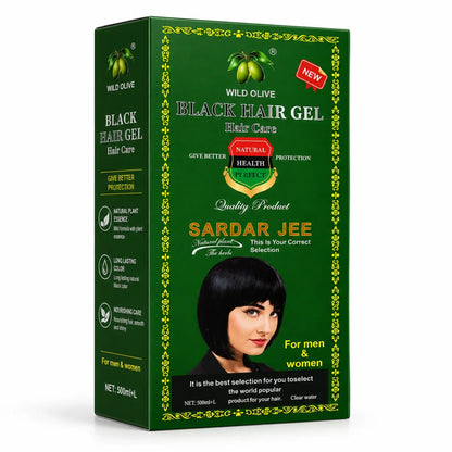 Sardar Jee Wild Olive Black Hair Color Gel box packaging front view showing ammonia-free formula for 100% gray coverage